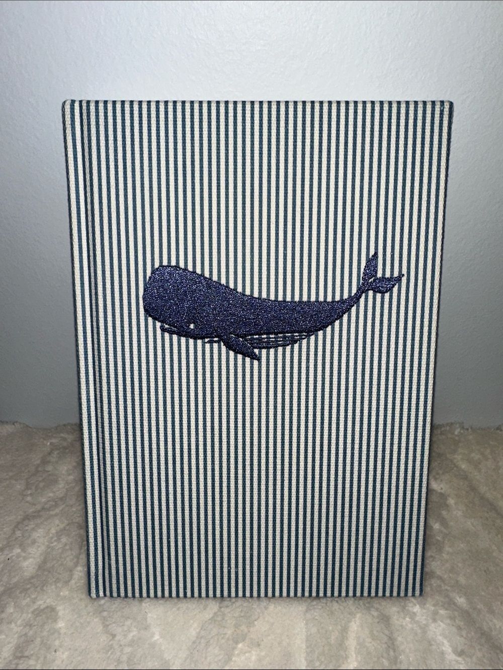 Lady JAYNE White Navy Stripes Embroidered Whale hard cover lined pages journal